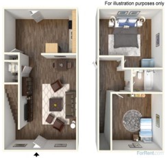 Townhouse 2 Bed 1.5 Bath Floorplan